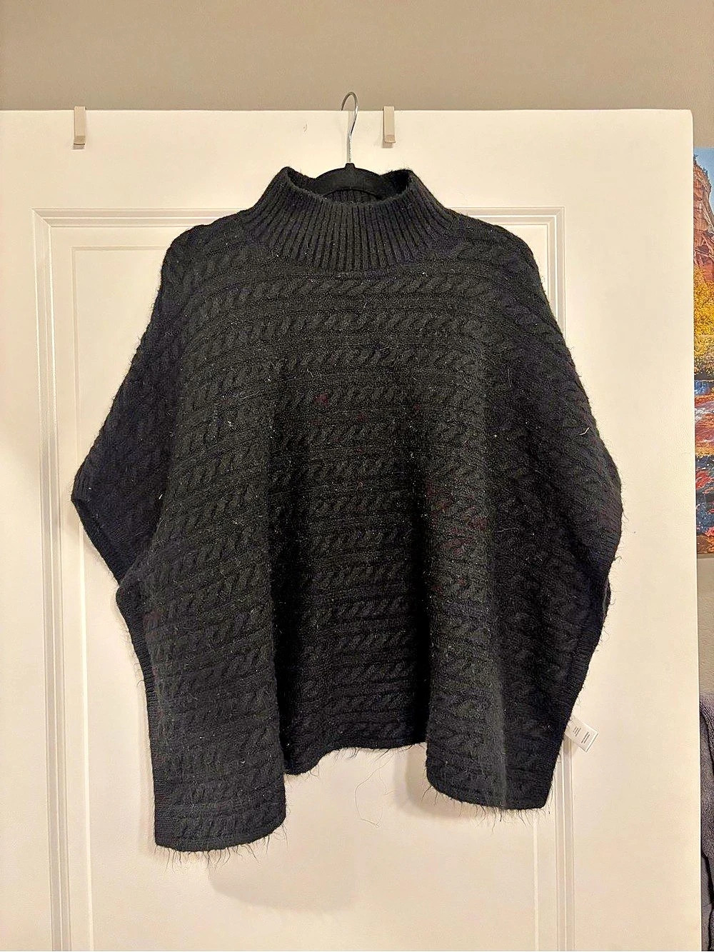 beachlunchlounge Black Knit Turtleneck Poncho Size S/P